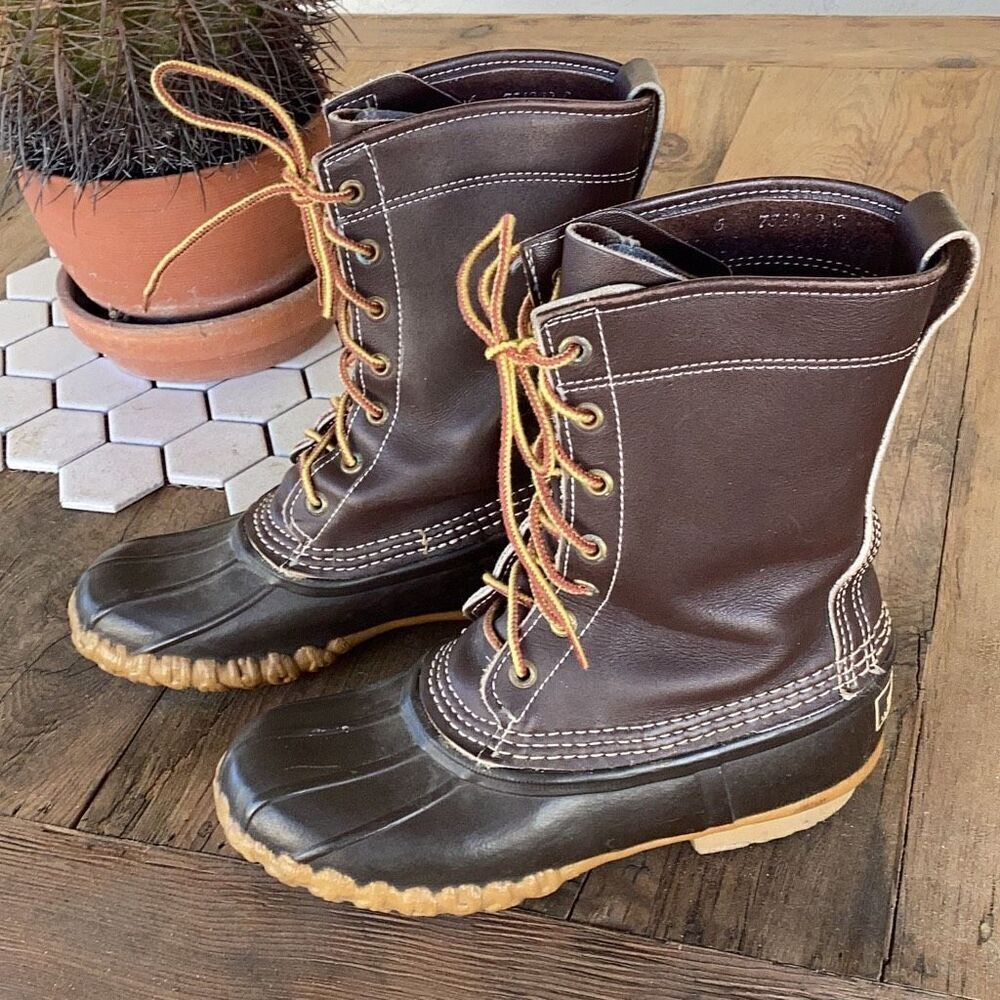 LL Bean Brown Leather 8” Lace Up Duck Boots Women’s Sz 6